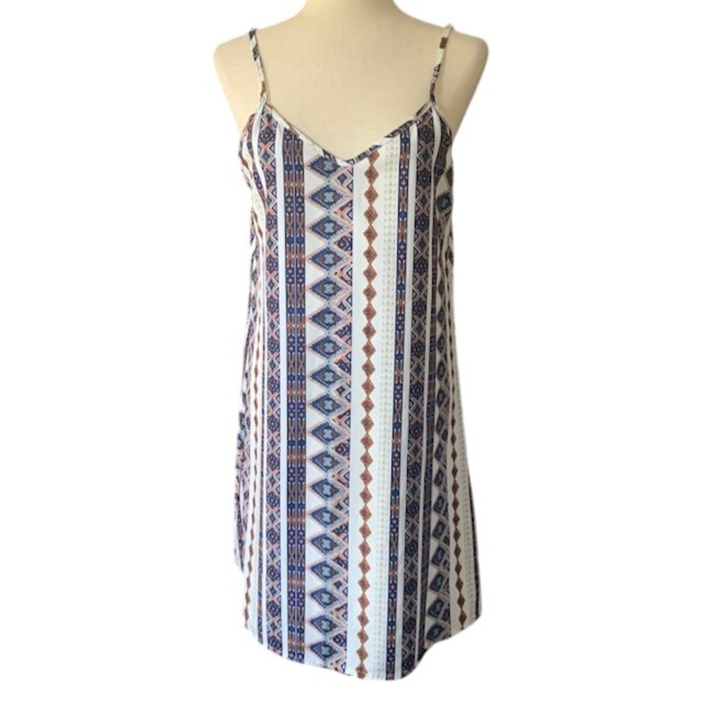 Boho Western Tribal Print Slip Dress M Aztec Festival Coastal Cowgirl Indie Chic